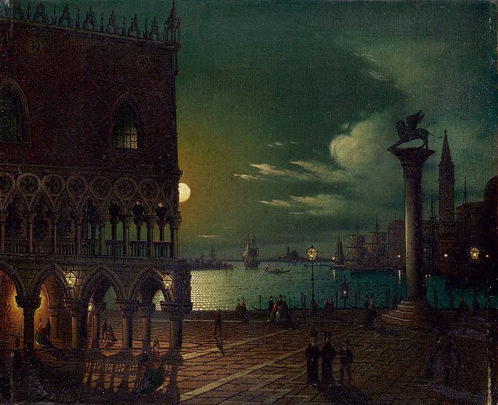 Ippolito Caffi Markusplatz in Venedig im Mondlicht oil painting picture